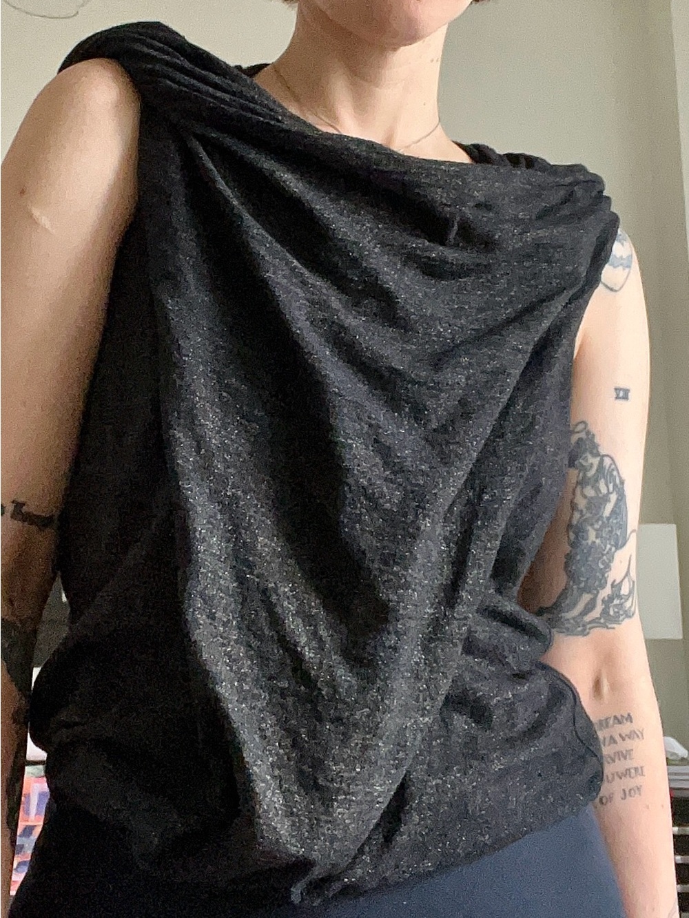 Junya Wantanabe Comme des Garcons Black Draped Sleeveless Tank Top